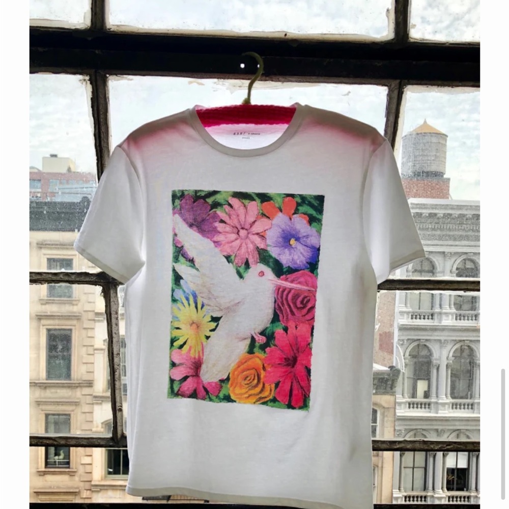 Indie Brand 6397 x Creative Growth Screenprint Floral Bird T Shirt-see size note